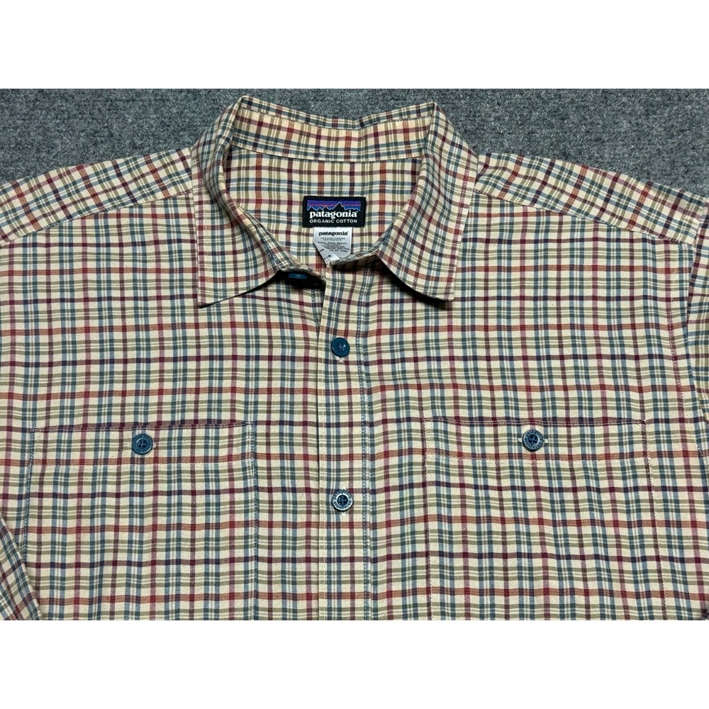 Patagonia Shirt Mens M Blue Red Plaid Fjord Flannel Long Sleeve Organic Cotton